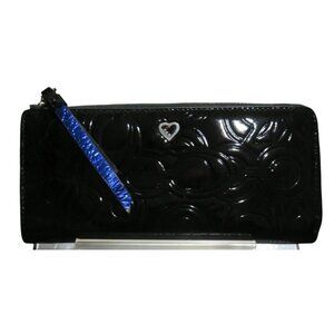 Coach Black Embossed Patent Leather 3/4 zip Accordion Continental Long Wallet